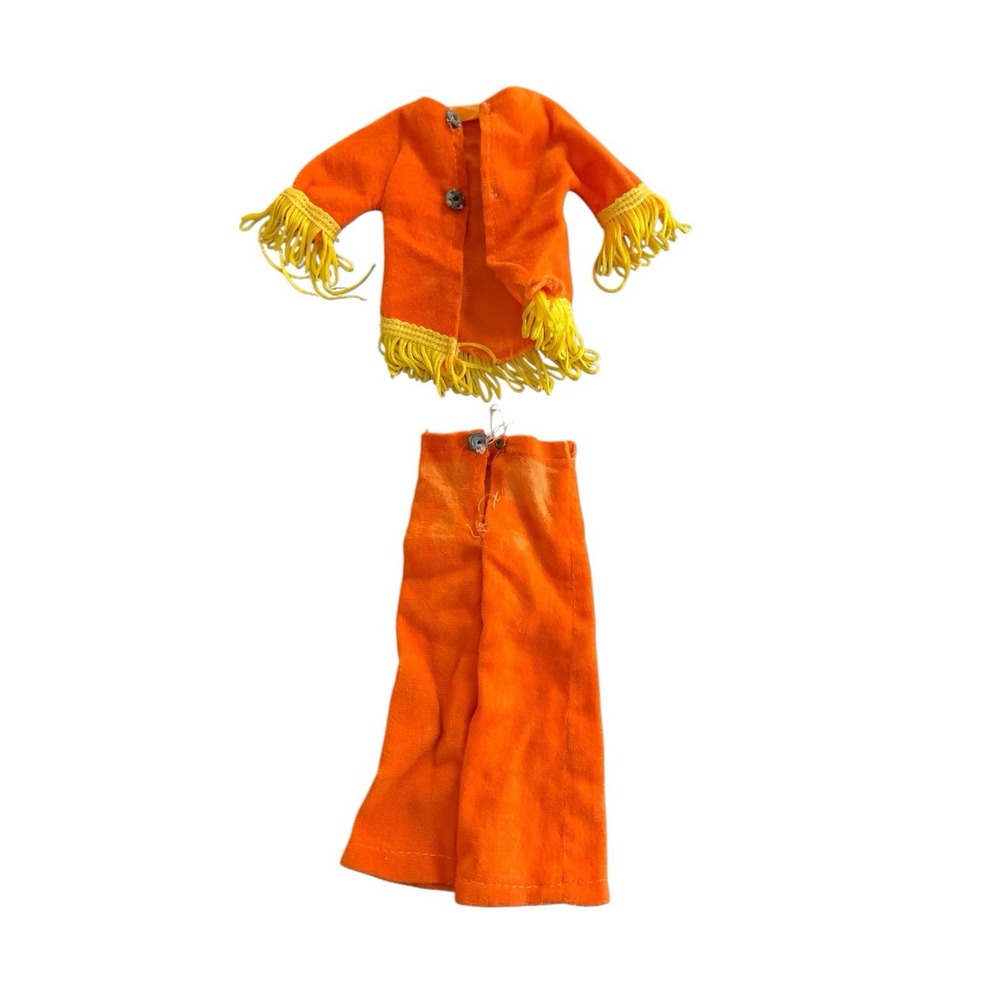 Vintage 1968 Barbie JC Penney Orange Hippy Outfit Yellow Fringe Jacket Pants